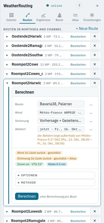 Der Reiter Routen mit den Routen eines Gebiets, Roompot2Harwich geöffnet