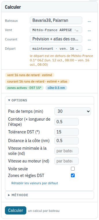 La fiche Calculer avec les options ouvertes