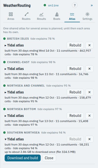 The Atlas tab, with the download size shown before a rebuild