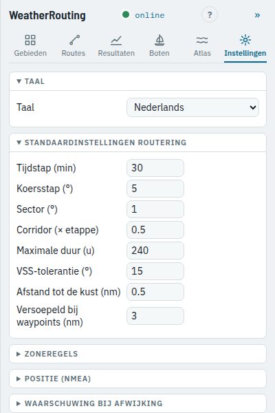 Het tabblad Instellingen met de standaardinstellingen voor de routering open