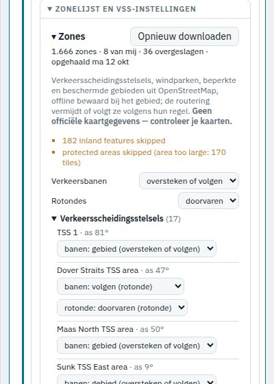 De zonelijst met de VSS-instellingen en de lijst met stelsels