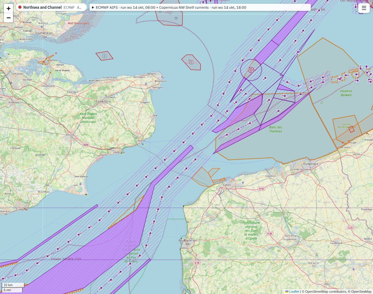 Zones in de Straat van Dover op de kaart