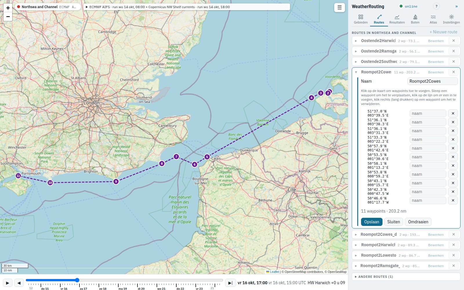 De route Roompot2Cowes open in de editor