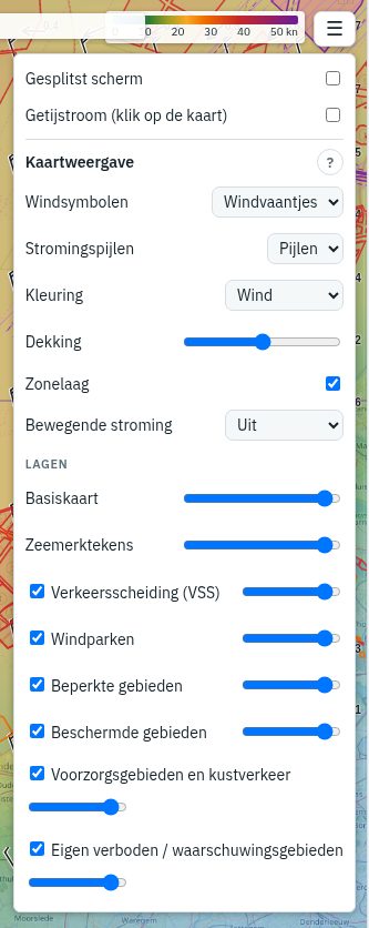 Het kaartmenu ☰, open